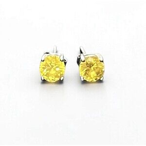 Yellow Citrine Round Stone Stud Earrings Sterling Silver S925 5.9mm November